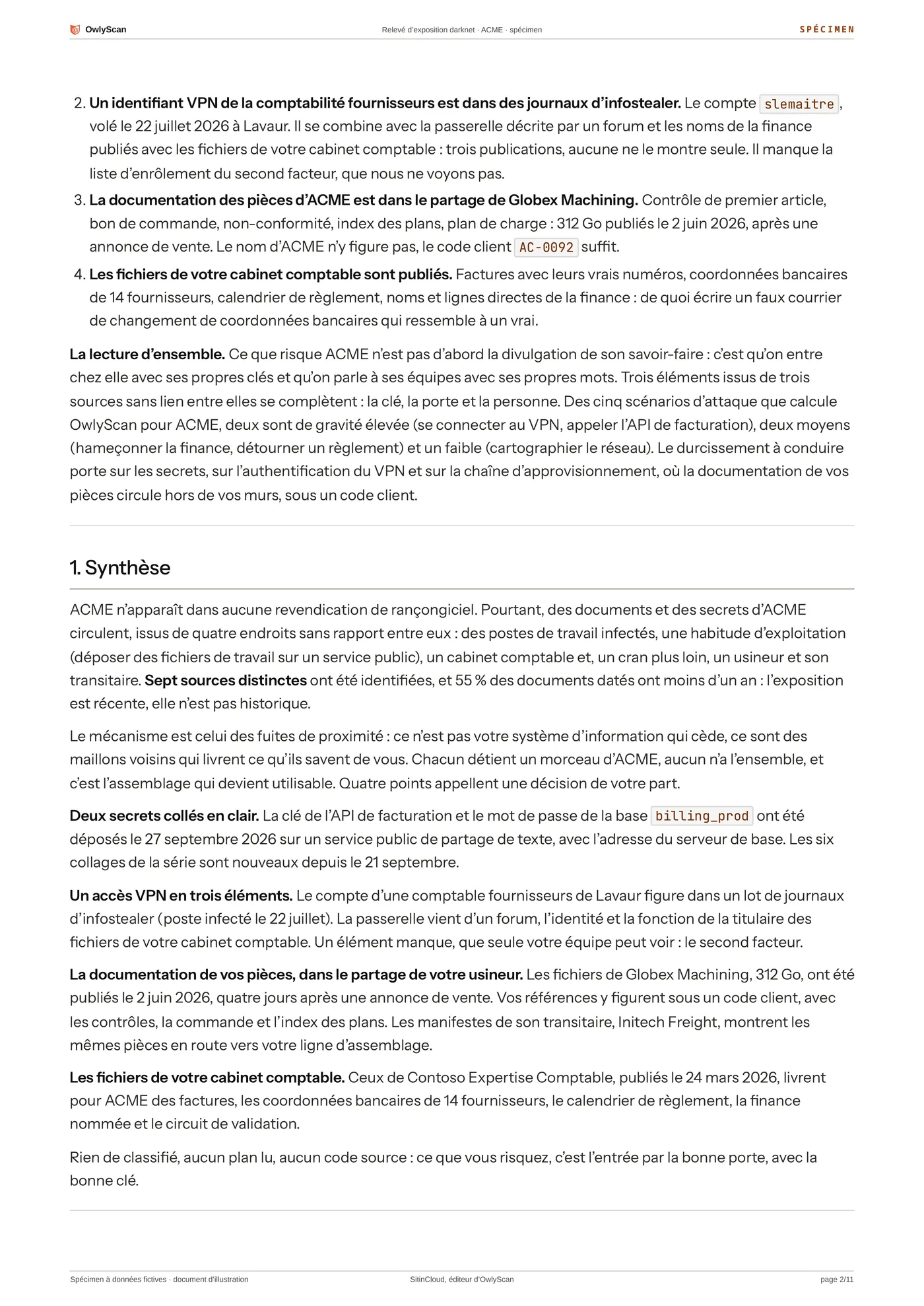 Exemple de relevé, page 2 sur 11