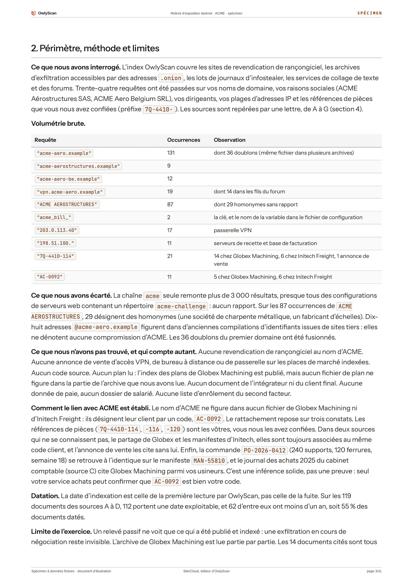Exemple de relevé, page 3 sur 11